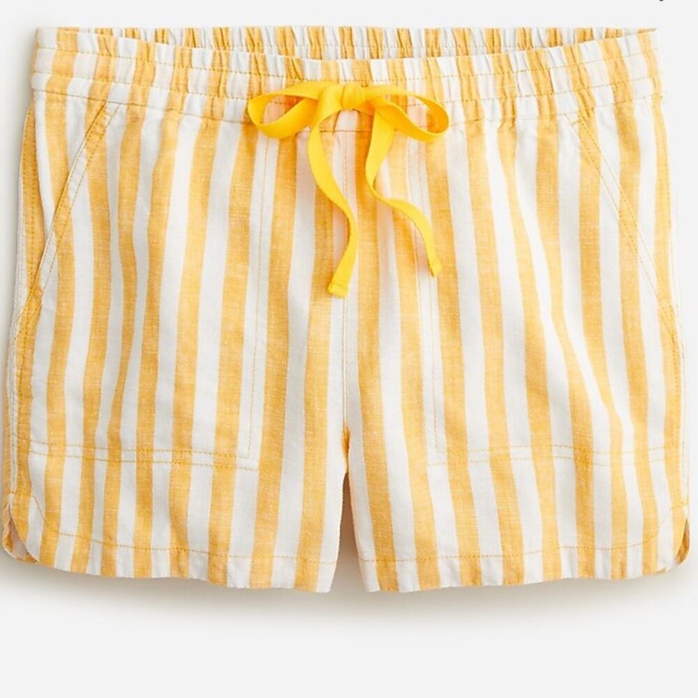 J. Crew Seaside Short in Marigold Stripe Women’s Yellow White Linen Blend Shorts